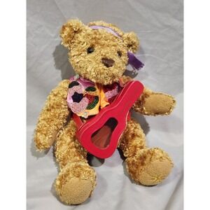 Christopher Radko 15" Gallerie of Chocolate Hippie Bear Beaded Vest Guitar Case‎